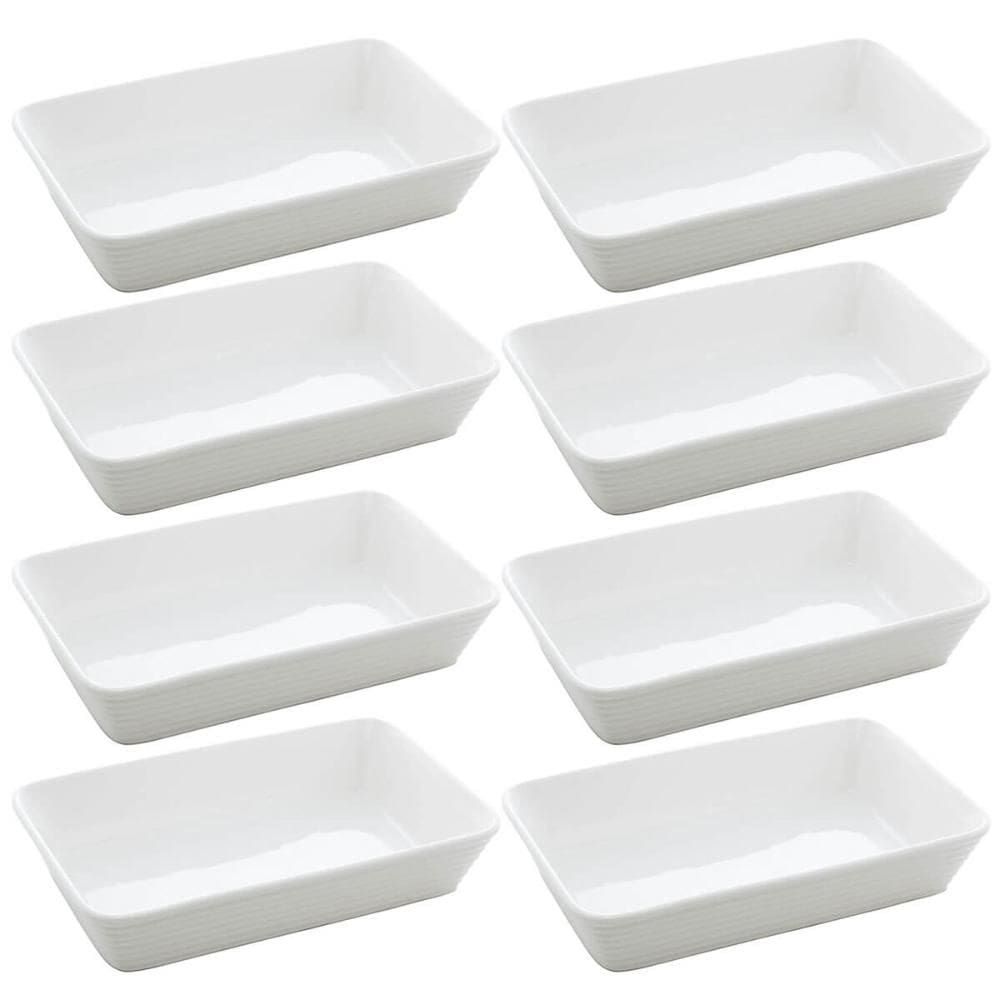 Conjunto 8 Assadeiras de Porcelana Branca Travessas 30x20cm Restaurante Buffet Lyor