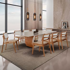 Sala de Jantar Mesa Ellis 220cm Madeira Tampo com Vidro com 8 cadeiras Eva Premium