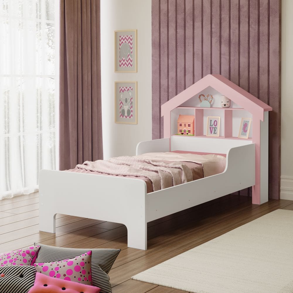 Cama Casinha Solteiro Cristal Princesa Com Pratelereiras Meninas Cor Branco