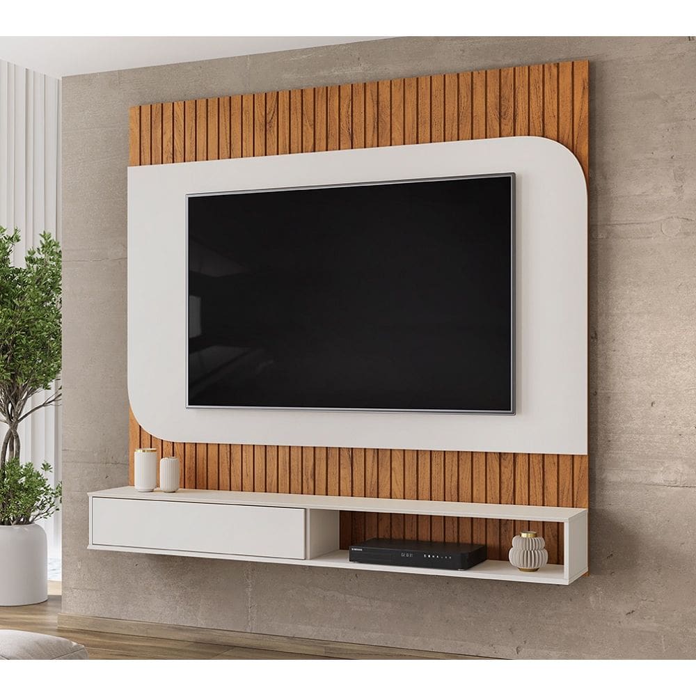 Painel Tom para TV`s até 65`` Painel com Bordas Arredondadas - Freijó/Off White DJ Móveis