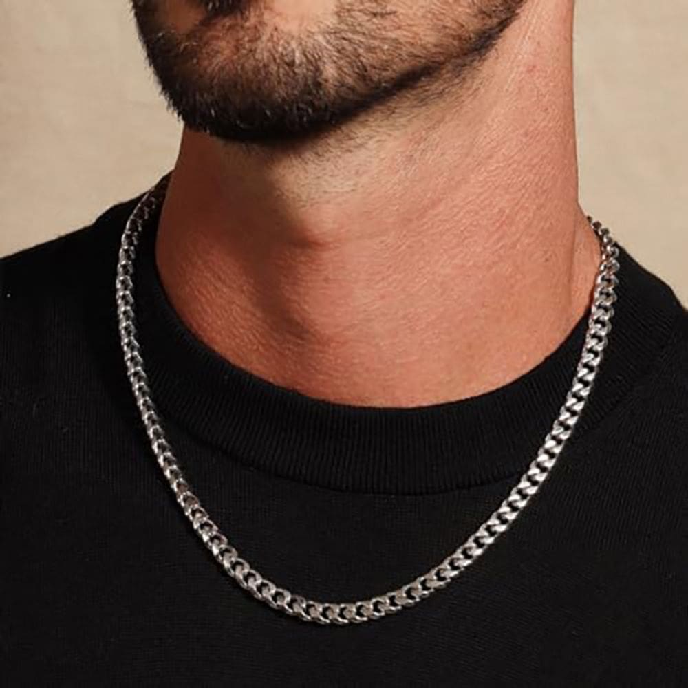 Corrente Masculina Marcante Cubana Grumet Aço Inoxidável Prata Antialérgica, Não Escurece, Pode Molhar