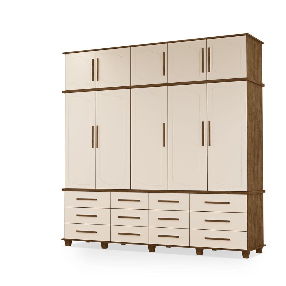 Guarda Roupas Berlim 100% Mdf c/ 10 Portas 12 Gavetas Pés Madeira - Luapa - Malbec/Off