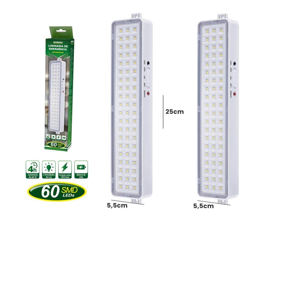 2 Luminária Emergência 5w 60 Leds Recarregável 6500k Cor