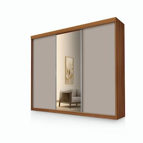 Roupeiro Casal Luxo Florença 100% Mdf 3 Portas de Correr 5 Gavetas Trilhos em Alumínio Espelho - Luapa - Carvalho/Mani