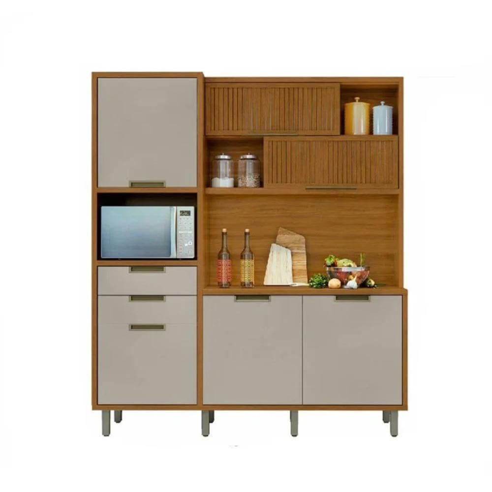 Cozinha Compacta 6 Portas 2 Gavetas Loft Imperatriz Freijó e Off White