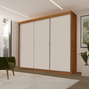 Roupeiro Casal Luxo Imola 100% Mdf 3 Portas de Correr 5 Gavetas Trilhos em Alumínio - Luapa - Carvalho/Off