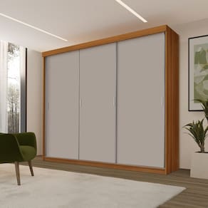 Roupeiro Casal Luxo Imola 100% Mdf 3 Portas de Correr 5 Gavetas Trilhos em Alumínio - Luapa - Carvalho/Mani