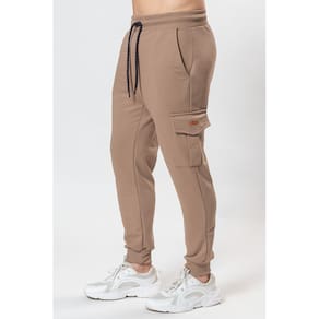 Calça Masculina Moletom Jogger Bolso Cargo Argila