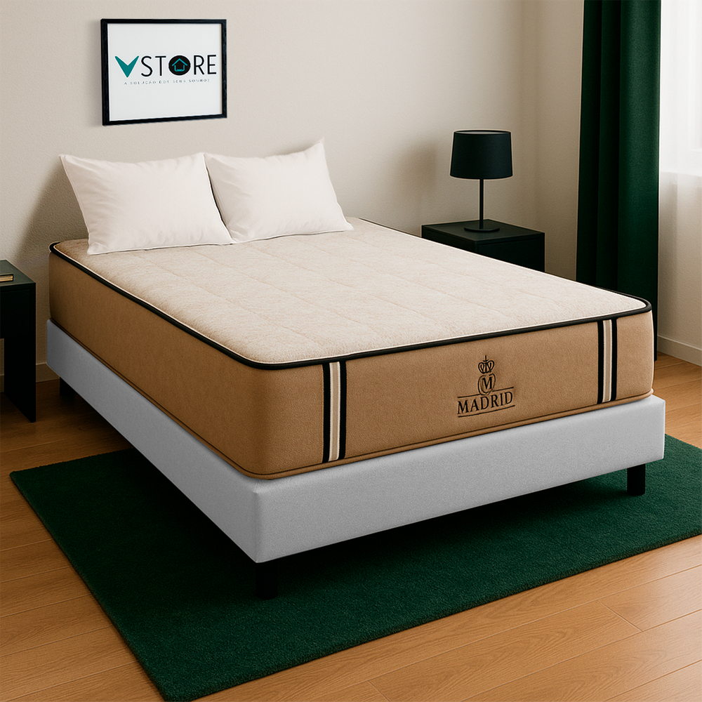Cama Box Viúvo e Colchão Madrid Molas V-Store 128x188x28