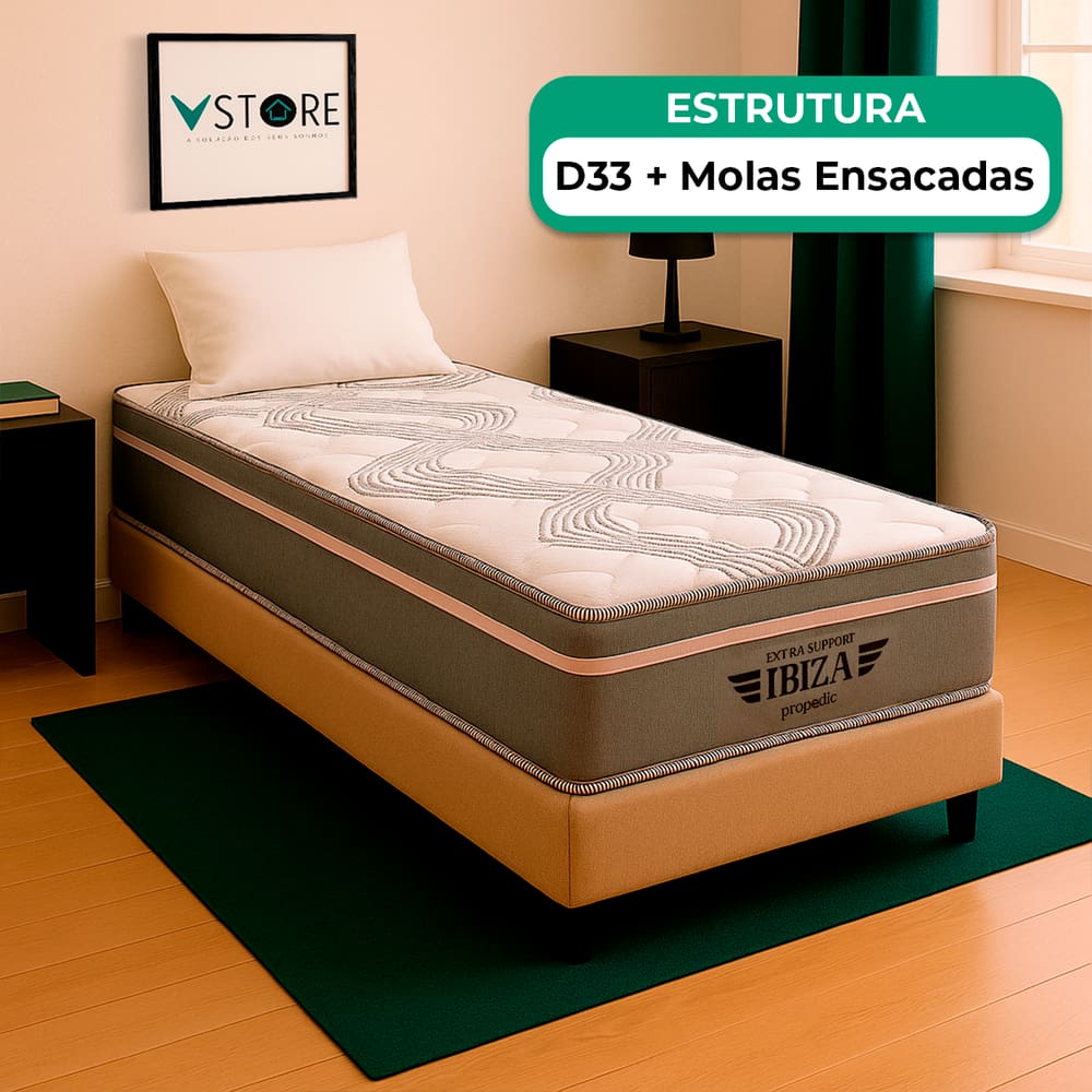 Cama Box Solteiro e Colchão Ibiza Molas V-Store 78x188x22