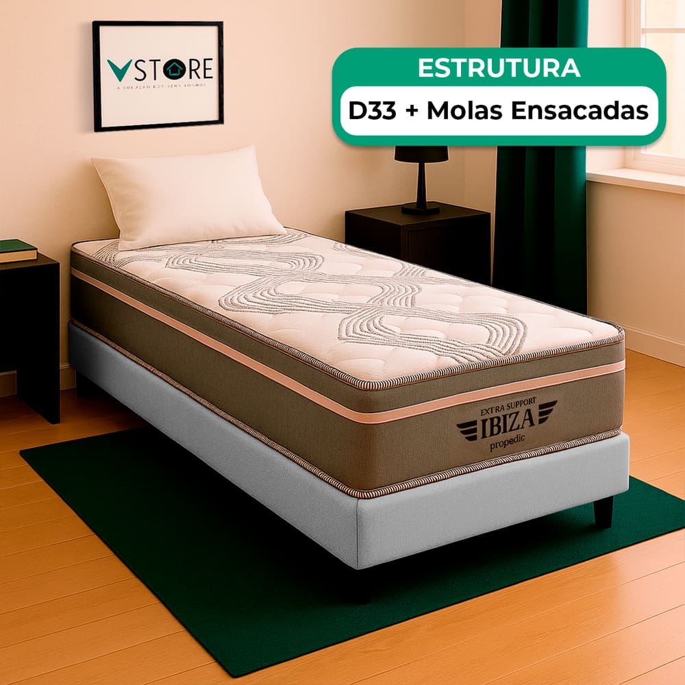Cama Box Solteirão e Colchão Ibiza Molas Ensacadas V-Store