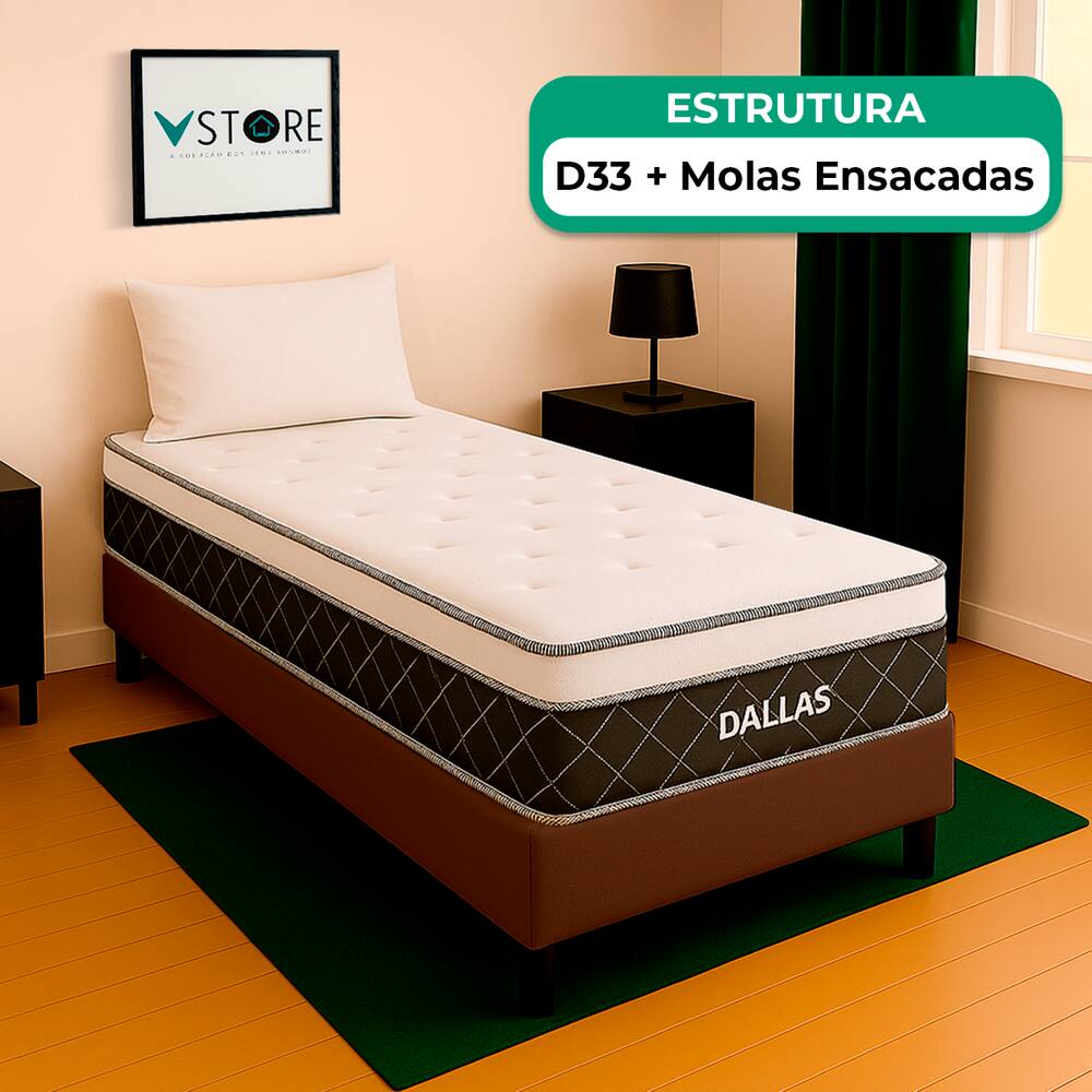 Cama Box Solteiro e Colchão Dallas Molas V-Store 88x188x20