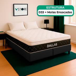Cama Box Queen e Colchão Dallas Molas V-Store 158x198x20