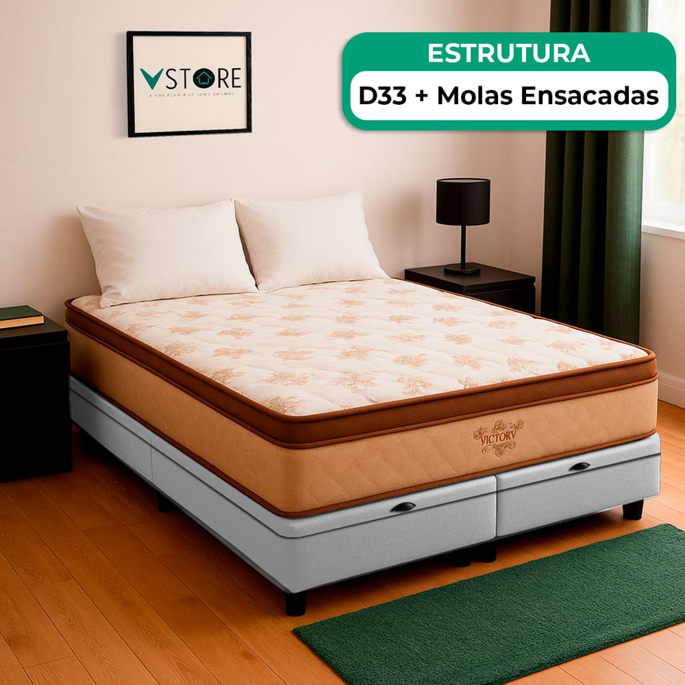 Cama Box Baú Queen e Colchão Victory Molas V-Store