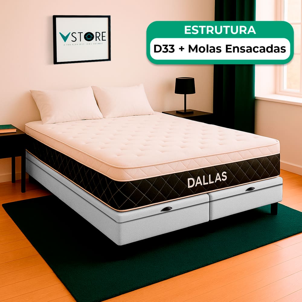 Cama Box Baú King e Colchão Dallas Molas V-Store 193x203x20