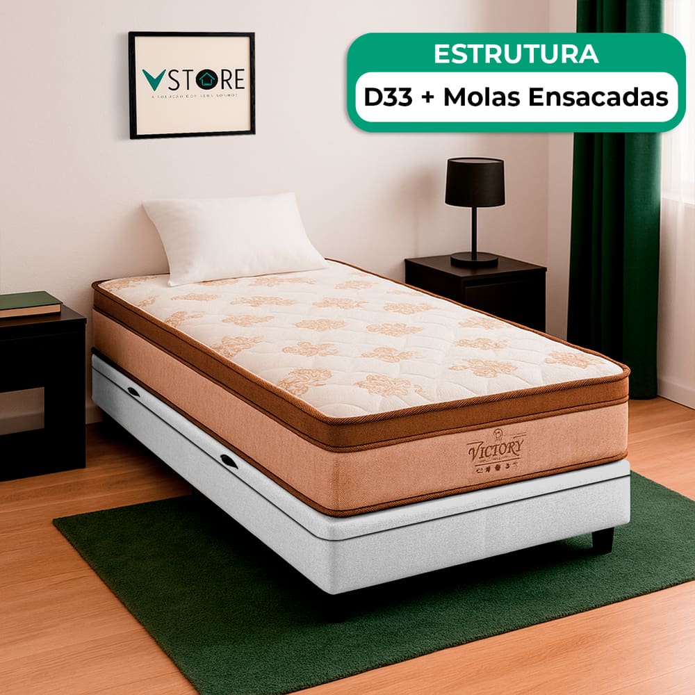Cama Box Baú Solteirão e Colchão Four Season Molas V-Store