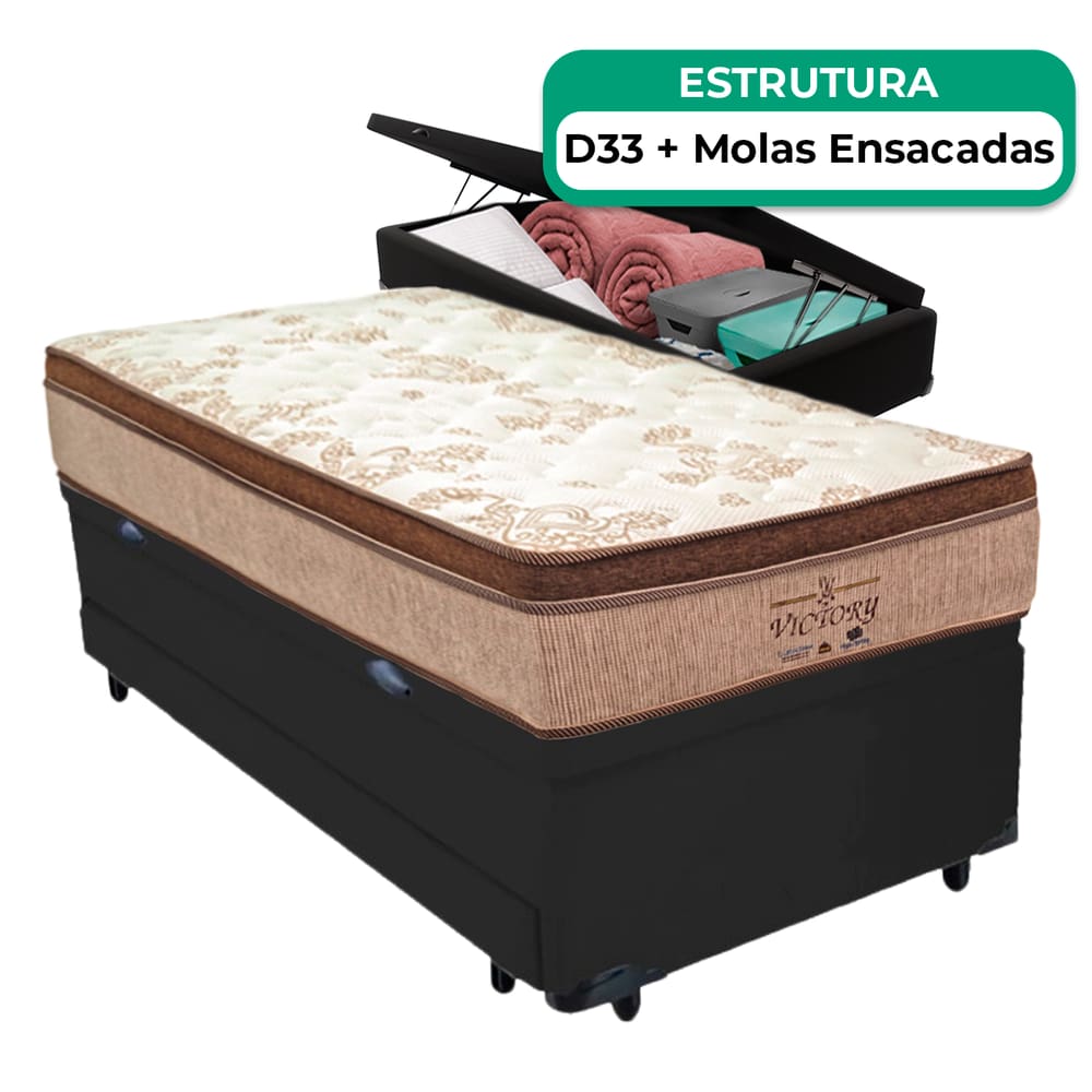 Bicama Baú + Colchão Victory Molas V-Store 96x203x74
