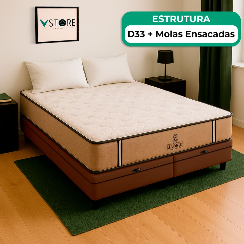 Cama Box Baú Queen e Colchão Madrid Molas V-Store