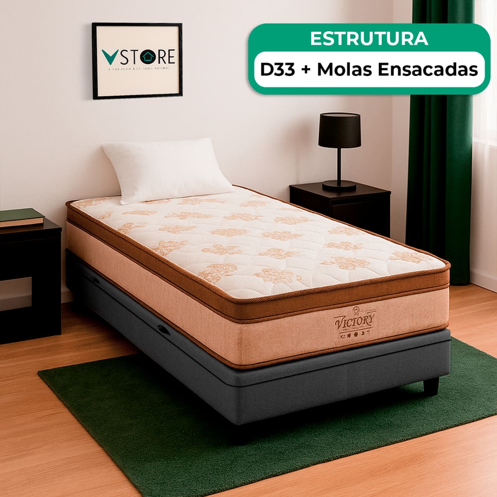 Cama Box Baú Solteiro e Colchão Four Season Molas V-Store