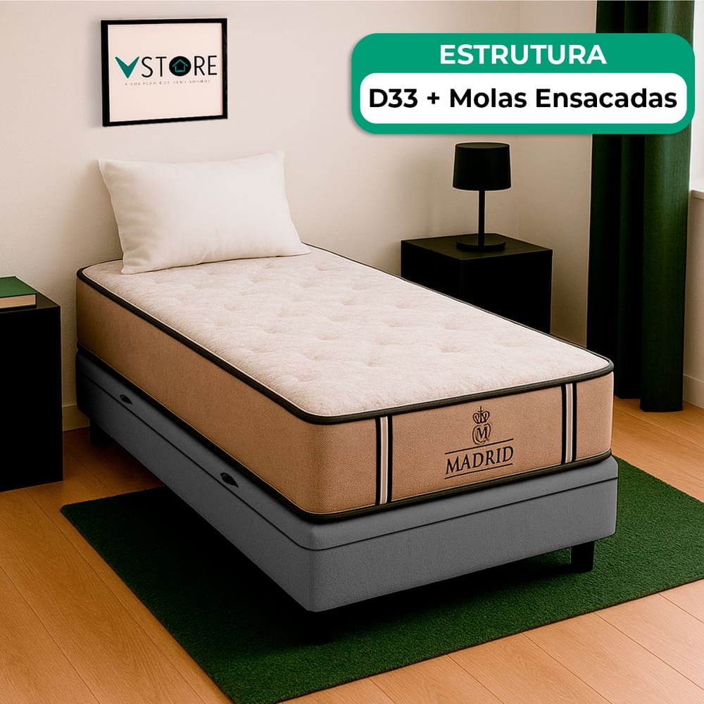 Cama Box Baú Solteirão e Colchão Madrid Molas V-Store