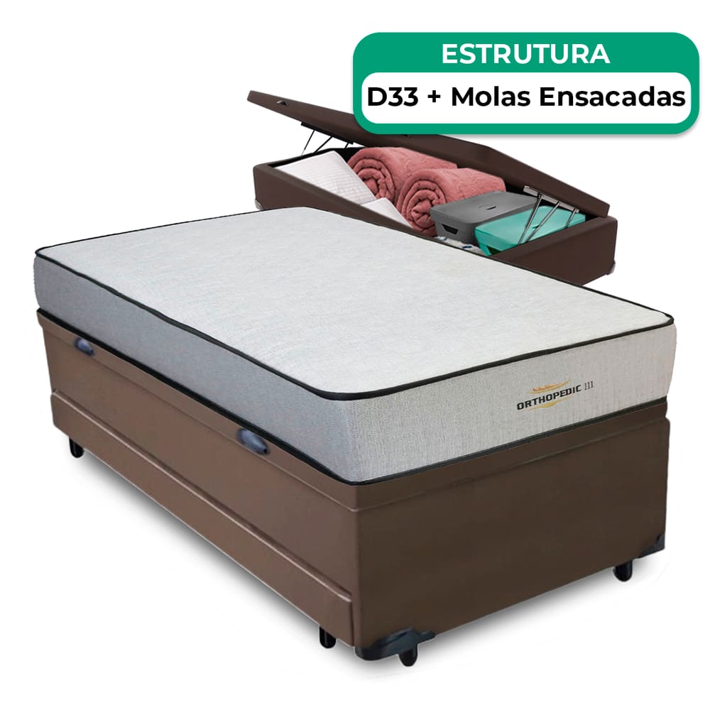 Bicama Baú + Colchão Orthopedic D33 V-Store 88x188x74