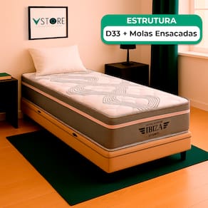Cama Box Baú e Colchão Ibiza Molas V-Store 78x188x22