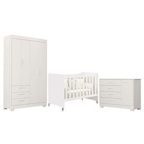 Quarto de Bebê Zaki e Berço Americano Evolution 4 em 1 Branco Acetinado - Reller