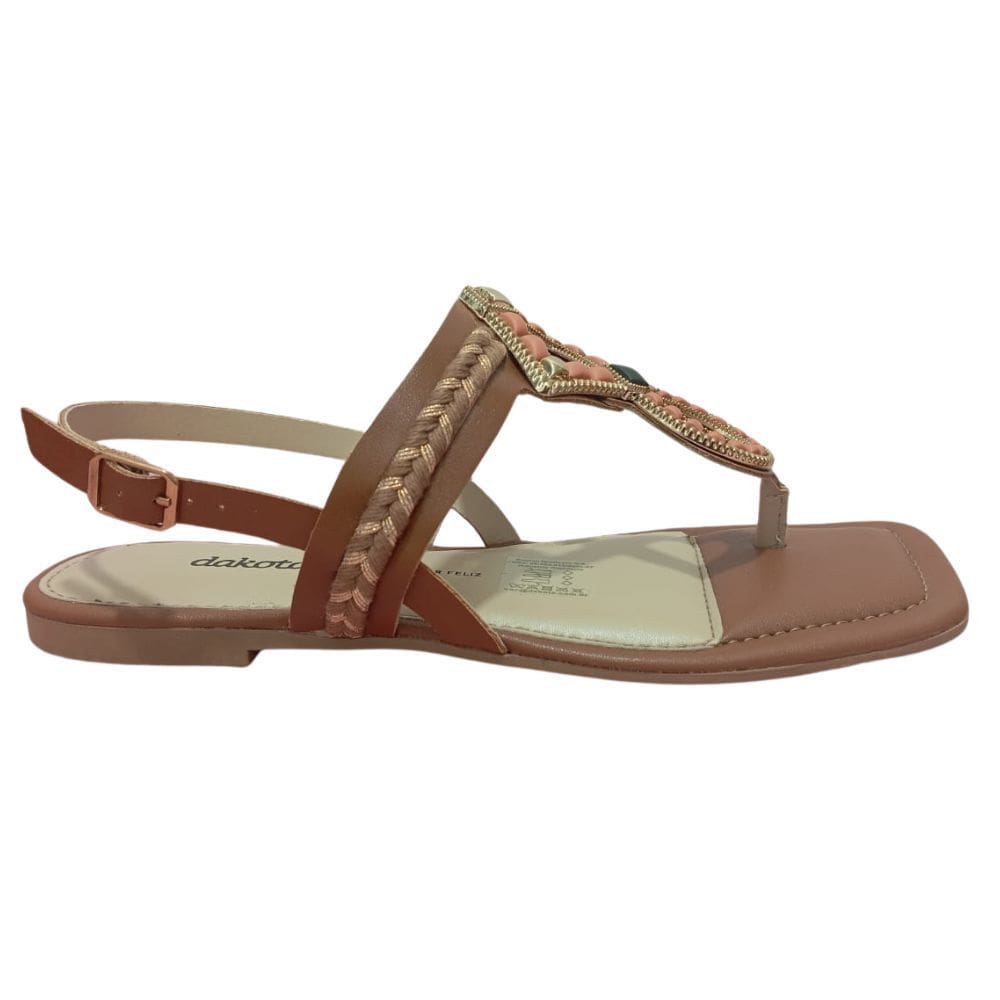 sandalia feminina dakota rasteira casual com fivela aplique