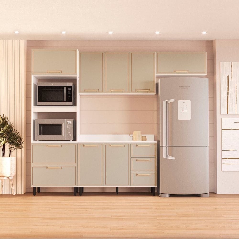 Cozinha Completa 4 Peças 224,5cm X 270cm Amara Branco/Verde Oliva