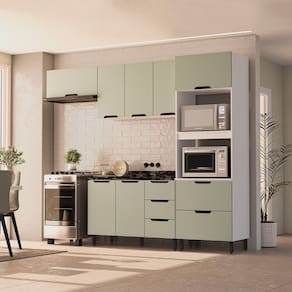 Cozinha Completa 4 Peças sem Tampo Meena Branco/Verde Oliva/Preto