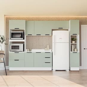 Cozinha Completa 5 Peças 224,5cmx310cm Meena Branco/Verde Oliva