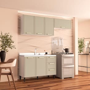 Cozinha Completa 3 Peças 224cmx200cm Branco/Verde Oliva