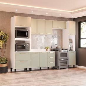 Cozinha Completa 5 Peças 224,5cmx310cm Amara Branco/Verde Oliva