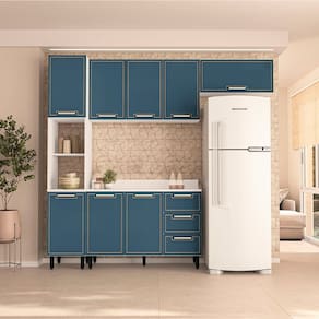 Cozinha Completa 4 Peças com Tampo Amara Branco/Azul