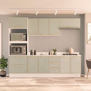 Cozinha Completa 5 Peças 224,5cmx270cm Amara Branco/Verde Oliva