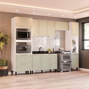 Cozinha Completa 5 Peças 224,5cmx310cm Amara Branco/Verde Oliva