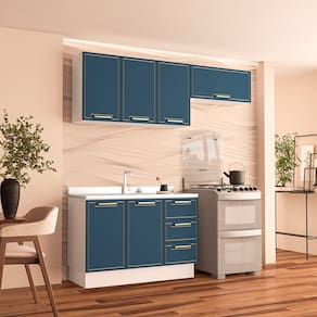Cozinha Completa 3 Peças 224cmx200cm Branco/Azul