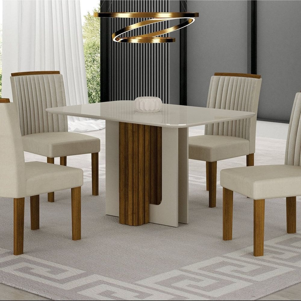 Conjunto Sala de Jantar com 4 Cadeiras Jade Freijó/Palha