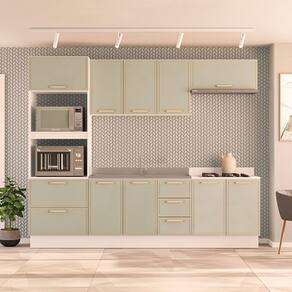 Cozinha Completa 5 Peças 224,5cmx270cm Amara Branco/Verde Oliva