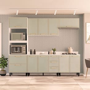 Cozinha Completa 5 Peças 224,5cmx270cm Amara Branco/Verde Oliva