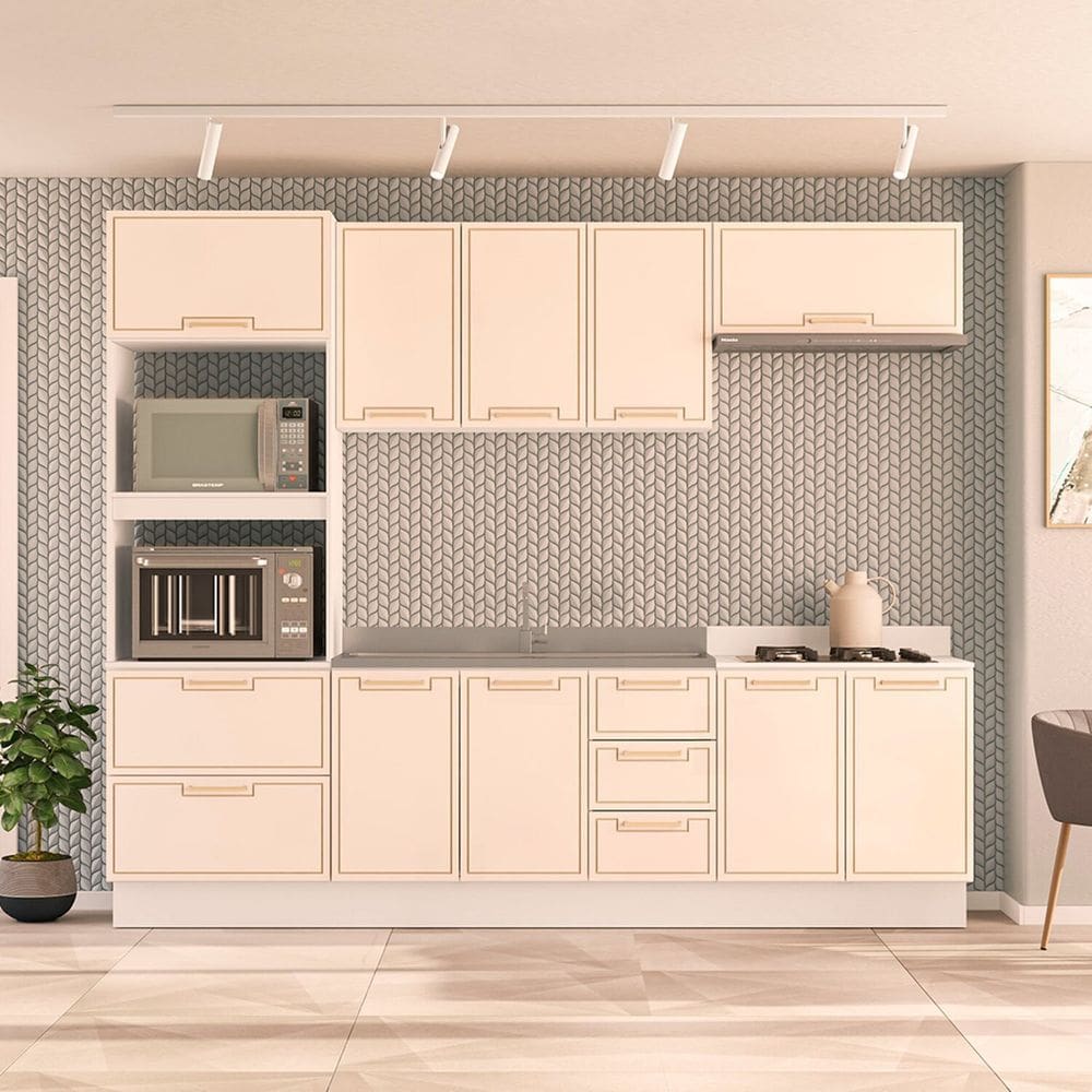 Cozinha Completa 5 Peças 224,5cmx270cm Amara Branco/Creme