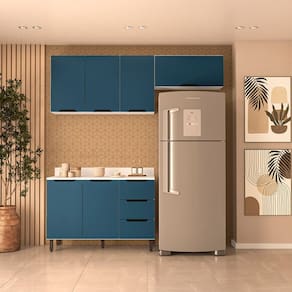 Cozinha Completa 3 Peças 224,5x200cm Meena Branco/Azul