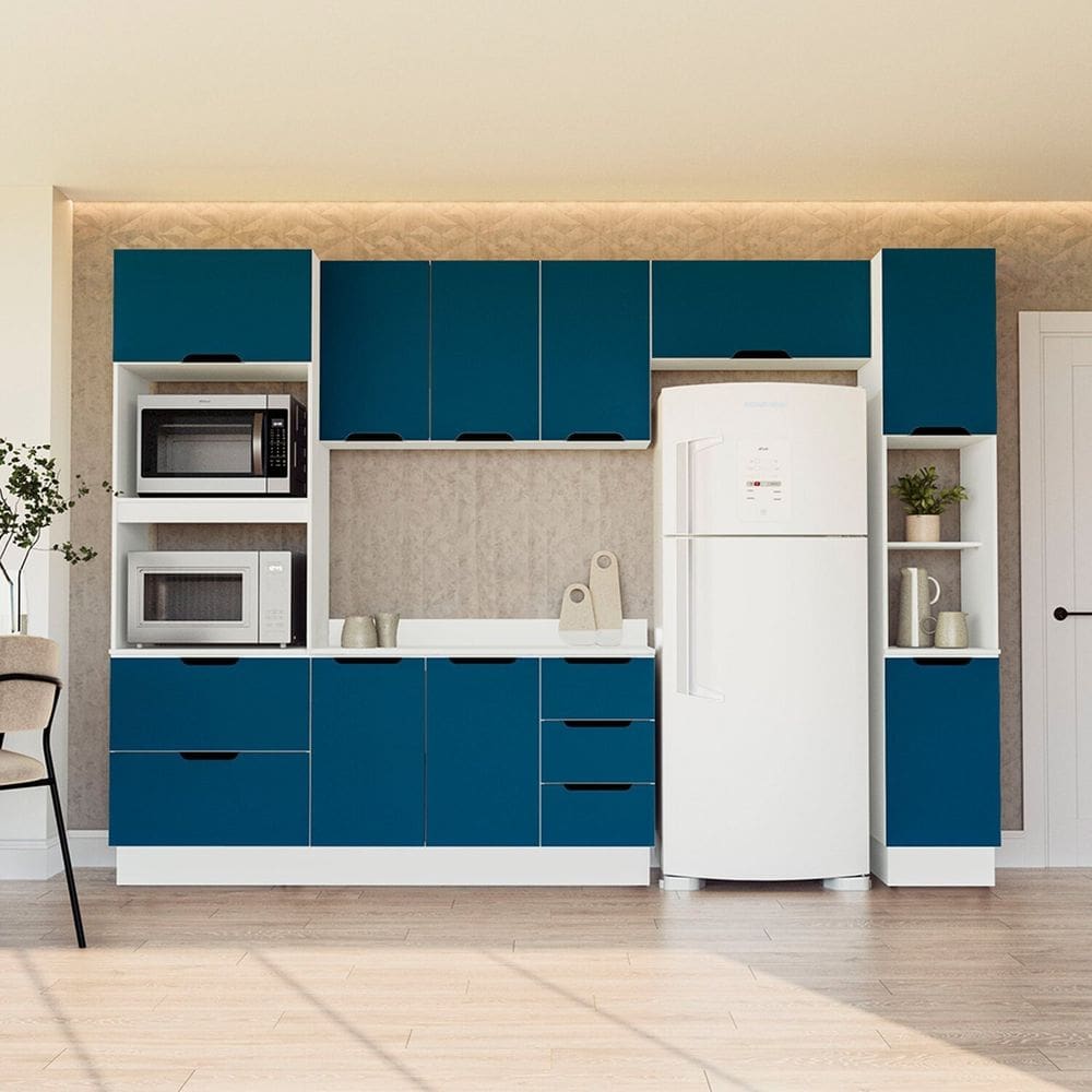 Cozinha Completa 5 Peças com Tampo Meena Branco/Azul
