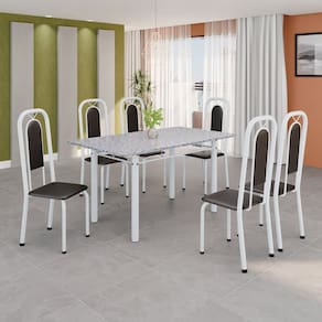 Conjunto Sala de Jantar com 6 Cadeiras Lara Preto / Branco
