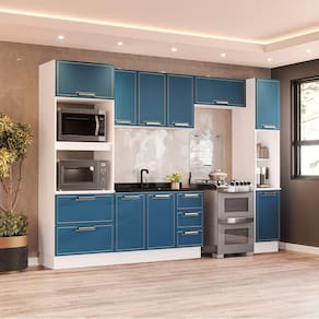 Cozinha Completa 5 Peças 224,5cmx310cm Amara Branco/Azul