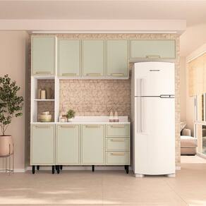 Cozinha Completa 4 Peças com Tampo Amara Branco/Verde Oliva