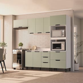 Cozinha Completa 3 Peças 224,5cm X 270cm Meena Branco/Verde Oliva