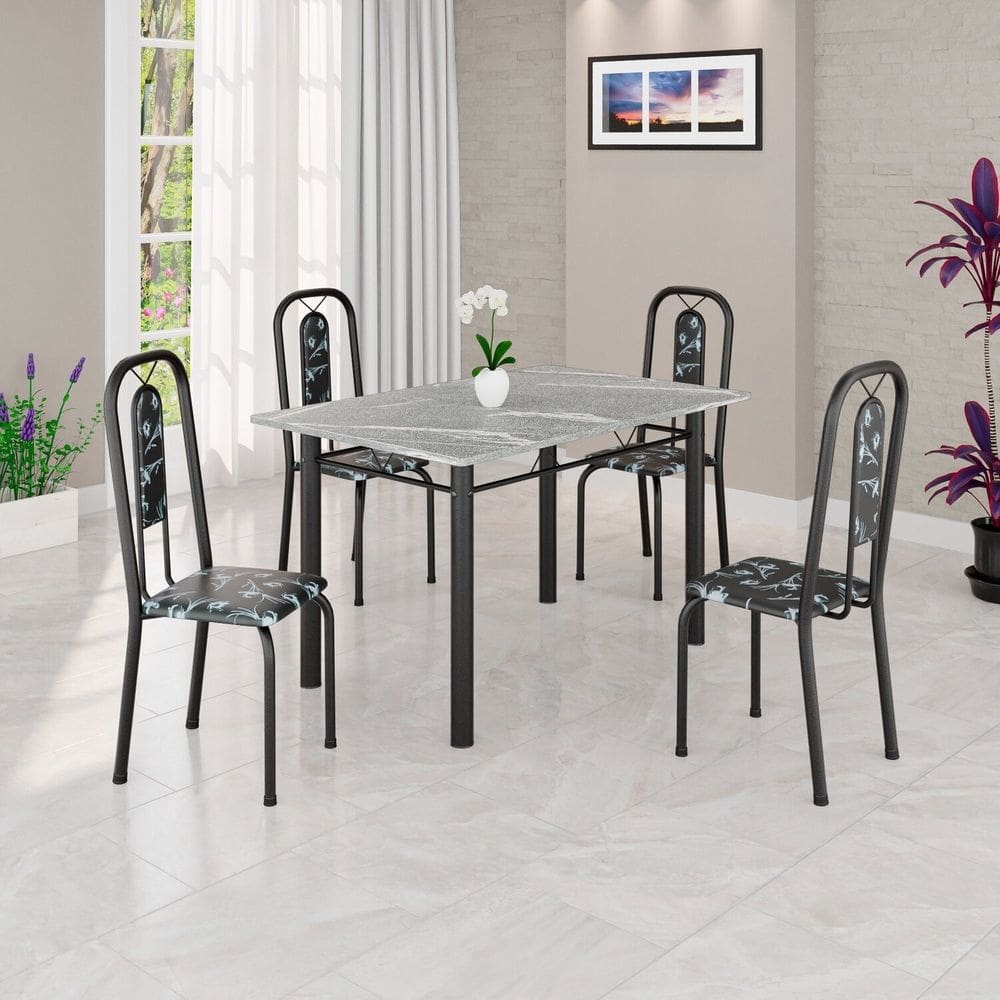 Conjunto Sala de Jantar com 4 Cadeiras Lívia Preto