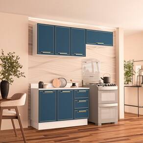 Cozinha Completa 3 Peças 224,5cmx200cm Branco/Azul
