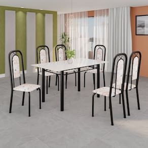 Conjunto de Mesa Tubular com 6 Cadeiras Lara Bege / Preto